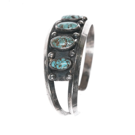 6.25" 40's-50's Native American spiderweb turquoise silver cuff bracelet - Estate Fresh Austin