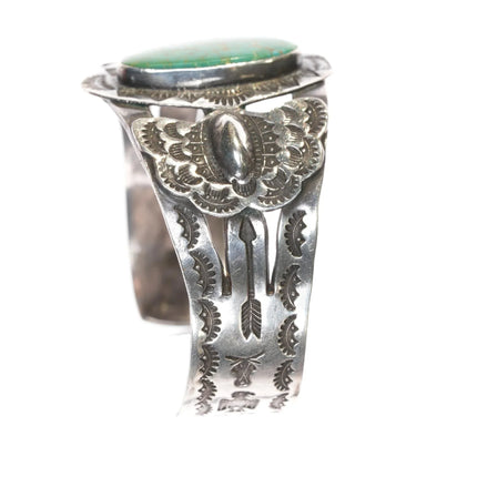 6.25" 40's-50's Navajo Curio Fred Harvey sterling cuff bracelet Green turquoise - Estate Fresh Austin