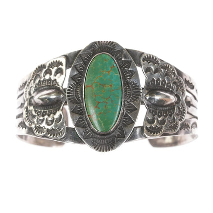 6.25" 40's-50's Navajo Curio Fred Harvey sterling cuff bracelet Green turquoise - Estate Fresh Austin
