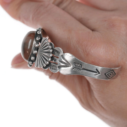 6.25" 40's-50's Navajo curio silver and agate cuff bracelet - Estate Fresh Austin