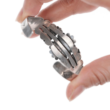 6.25" 40's-50's Navajo curio silver and agate cuff bracelet - Estate Fresh Austin