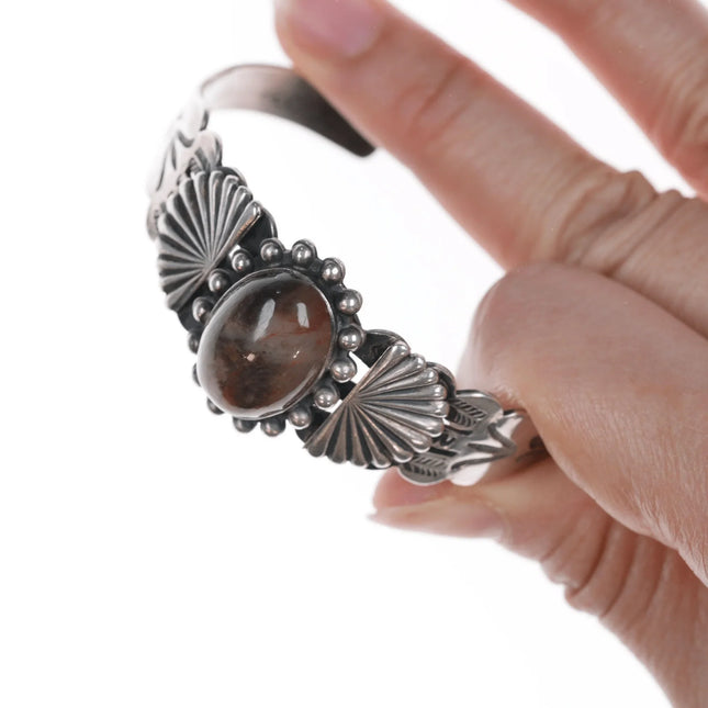 6.25" 40's-50's Navajo curio silver and agate cuff bracelet - Estate Fresh Austin