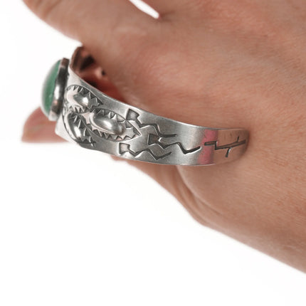 6.25" 40's-50's Navajo Curio Sterling and green turquoise cuff bracelet - Estate Fresh Austin