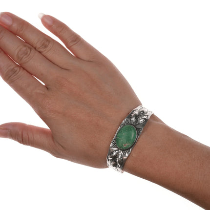 6.25" 40's-50's Navajo Curio Sterling and green turquoise cuff bracelet - Estate Fresh Austin