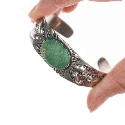 6.25" 40's-50's Navajo Curio Sterling and green turquoise cuff bracelet - Estate Fresh Austin