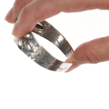 6.25" 40's-50's Navajo Curio Sterling and green turquoise cuff bracelet - Estate Fresh Austin