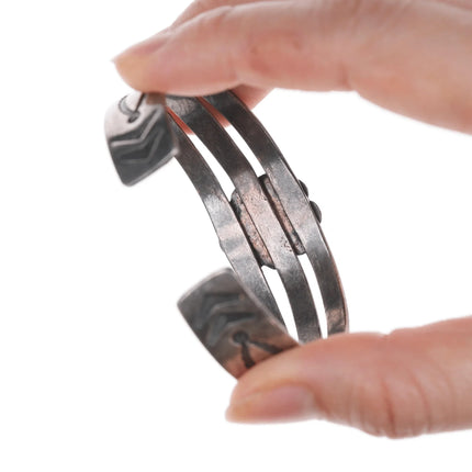 6.25" 40's-50's Navajo hand stamped silver and turquoise cuff bracelet - Estate Fresh Austin