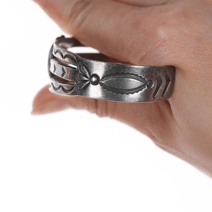 6.25" 40's-50's Navajo hand stamped silver and turquoise cuff bracelet - Estate Fresh Austin