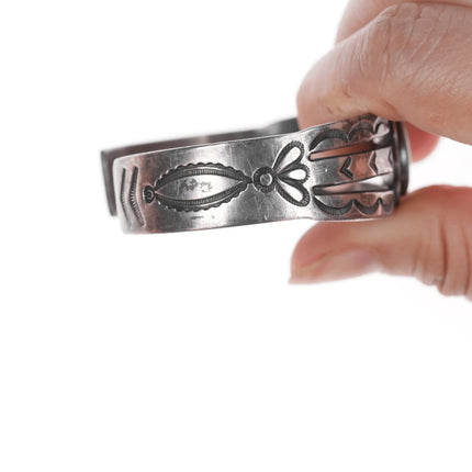 6.25" 40's-50's Navajo hand stamped silver and turquoise cuff bracelet - Estate Fresh Austin