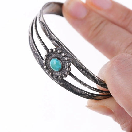 6.25" 40's-50's Navajo stamped silver and turquoise bracelet - Estate Fresh Austin