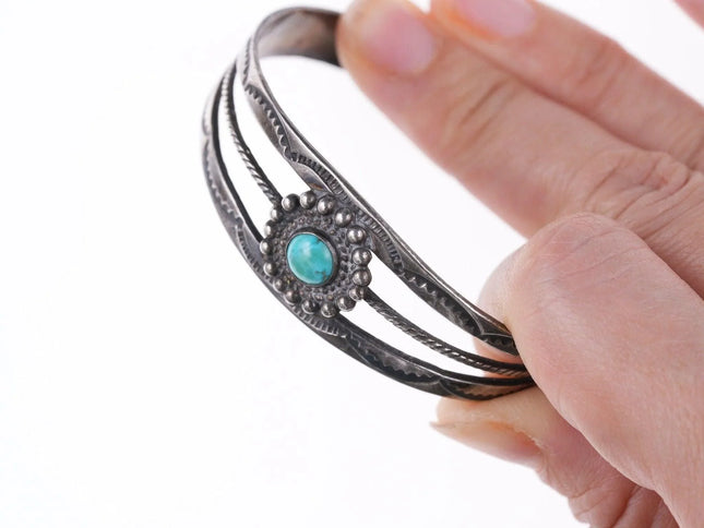 6.25" 40's-50's Navajo stamped silver and turquoise bracelet - Estate Fresh Austin