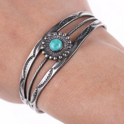 6.25" 40's-50's Navajo stamped silver and turquoise bracelet - Estate Fresh Austin