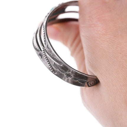 6.25" 40's-50's Navajo stamped silver and turquoise bracelet - Estate Fresh Austin