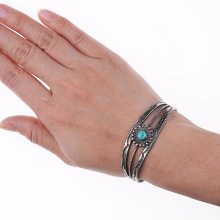 6.25" 40's-50's Navajo stamped silver and turquoise bracelet - Estate Fresh Austin