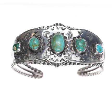 6.25" 40's-50's Navajo stamped silver cuff bracelet with turquoise twisted wire - Estate Fresh Austin