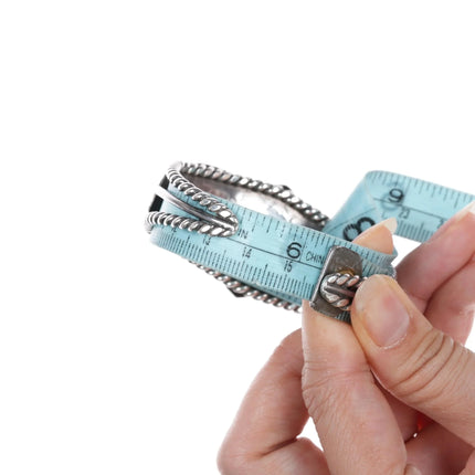 6.25" 40's-50's Navajo stamped silver cuff bracelet with turquoise twisted wire - Estate Fresh Austin