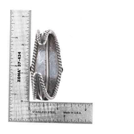 6.25" 40's-50's Navajo stamped silver cuff bracelet with turquoise twisted wire - Estate Fresh Austin