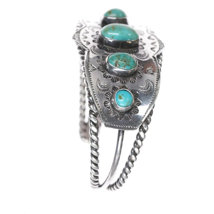 6.25" 40's-50's Navajo stamped silver cuff bracelet with turquoise twisted wire - Estate Fresh Austin