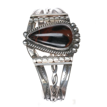 6.25" 40's-50's Navajo sterling petrified wood cuff bracelet - Estate Fresh Austin