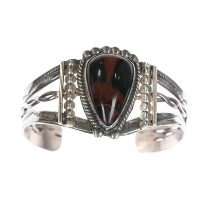 6.25" 40's-50's Navajo sterling petrified wood cuff bracelet - Estate Fresh Austin