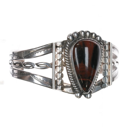 6.25" 40's-50's Navajo sterling petrified wood cuff bracelet - Estate Fresh Austin