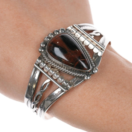 6.25" 40's-50's Navajo sterling petrified wood cuff bracelet - Estate Fresh Austin