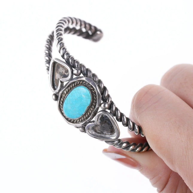 6.25" c1950 Vintage Navajo sterling silver waterweb turquoise cuff bracelet - Estate Fresh Austin