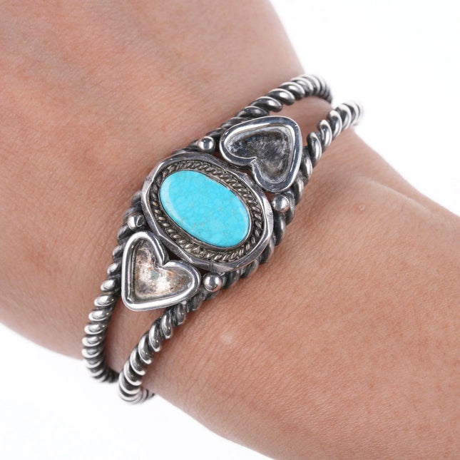 6.25" c1950 Vintage Navajo sterling silver waterweb turquoise cuff bracelet - Estate Fresh Austin