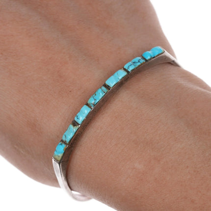 6.25" 40's-50's Zuni hand carved turquoise slim silver cuff bracelet - Estate Fresh Austin