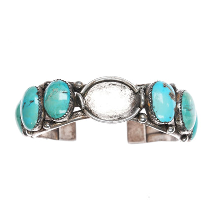 6.25" 50's - 60's Native American silver turquoise row watch cuff bracelet - Estate Fresh Austin