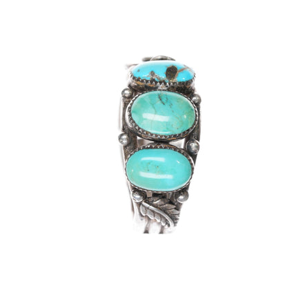 6.25" 50's - 60's Native American silver turquoise row watch cuff bracelet - Estate Fresh Austin