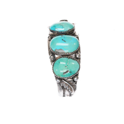 6.25" 50's - 60's Native American silver turquoise row watch cuff bracelet - Estate Fresh Austin