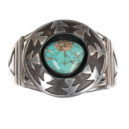 6.25" 50's-60's Navajo Overlay cuff bracelet sterling w/turquoise - Estate Fresh Austin
