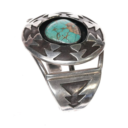 6.25" 50's-60's Navajo Overlay cuff bracelet sterling w/turquoise - Estate Fresh Austin