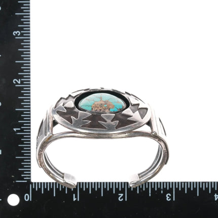 6.25" 50's-60's Navajo Overlay cuff bracelet sterling w/turquoise - Estate Fresh Austin