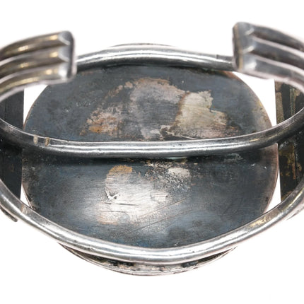 6.25" 50's-60's Navajo Overlay cuff bracelet sterling w/turquoise - Estate Fresh Austin