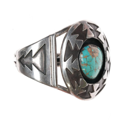 6.25" 50's-60's Navajo Overlay cuff bracelet sterling w/turquoise - Estate Fresh Austin