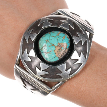 6.25" 50's-60's Navajo Overlay cuff bracelet sterling w/turquoise - Estate Fresh Austin