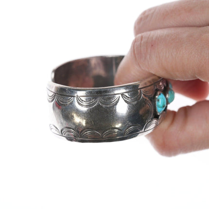 6.25" 50's - 60's Navajo silver Shadowbox cuff with turquoise - Estate Fresh Austin