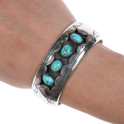 6.25" 50's - 60's Navajo silver Shadowbox cuff with turquoise - Estate Fresh Austin