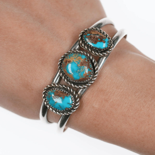 6.25" 60's-70's Gorgeous turquoise silver cuff bracelet - Estate Fresh Austin