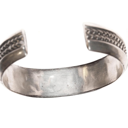 6.25" Alice Leekya Homer Zuni silver turquoise fishscale inlay cuff bracelet - Estate Fresh Austin