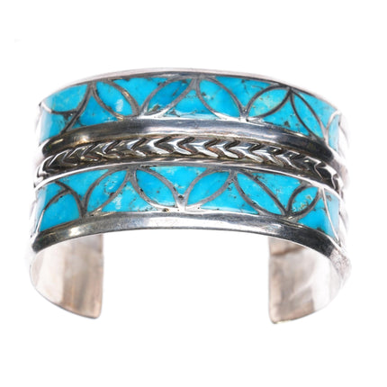 6.25" Alice Leekya Homer Zuni sterling turquoise inlay cuff bracelet - Estate Fresh Austin