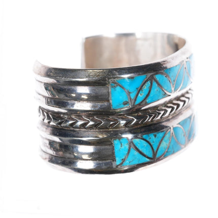 6.25" Alice Leekya Homer Zuni sterling turquoise inlay cuff bracelet - Estate Fresh Austin