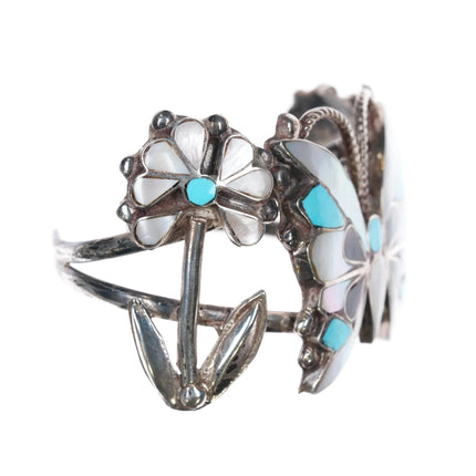 6.25" Anselm Wallace Zuni Butterfly sterling channel inlay cuff bracelet - Estate Fresh Austin