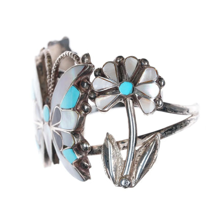 6.25" Anselm Wallace Zuni Butterfly sterling channel inlay cuff bracelet - Estate Fresh Austin