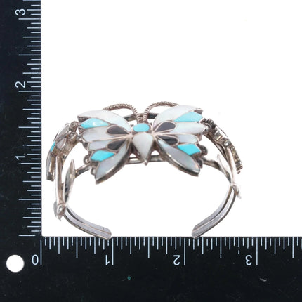 6.25" Anselm Wallace Zuni Butterfly sterling channel inlay cuff bracelet - Estate Fresh Austin