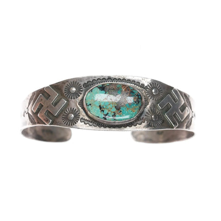 6.25" c1930's Navajo silver Whirling Logs cuff bracelet with turquoise - Estate Fresh Austin