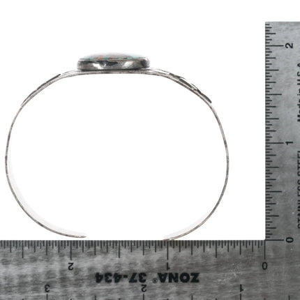 6.25" c1930's Navajo silver Whirling Logs cuff bracelet with turquoise - Estate Fresh Austin
