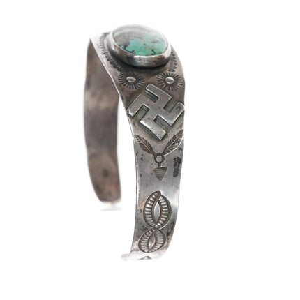 6.25" c1930's Navajo silver Whirling Logs cuff bracelet with turquoise - Estate Fresh Austin
